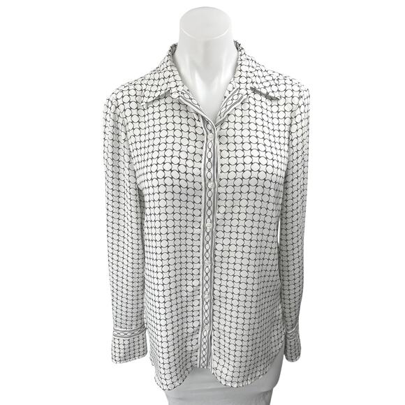 Max Studio Women's White Black Geometric Print Long Sleeve Button Up Shirt Top S - Picture 1 of 4